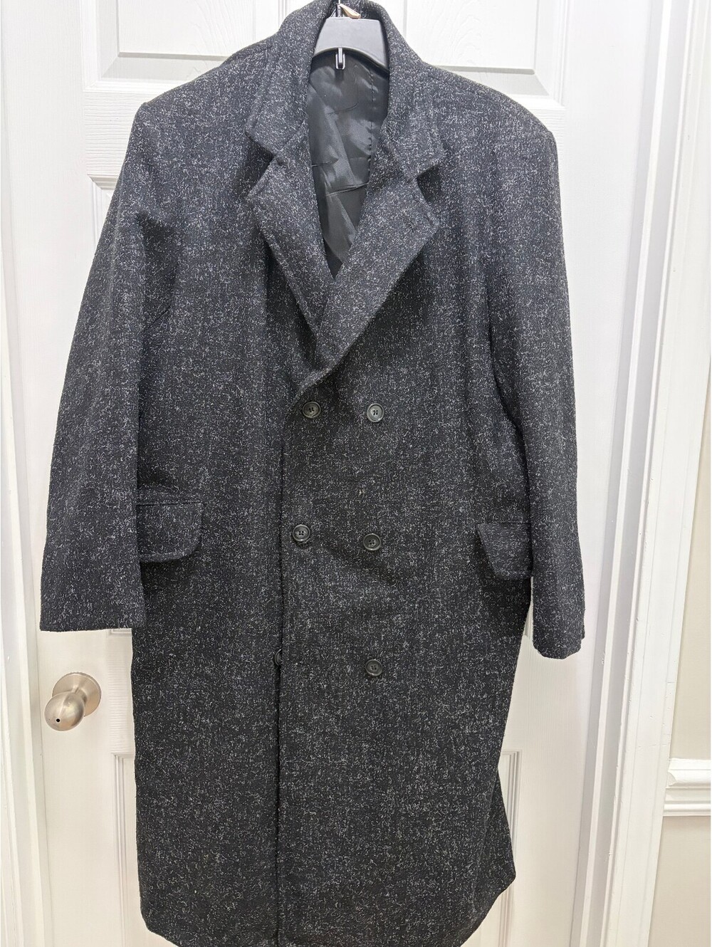 Vintage Long Gray Wool Blend Overcoat Size 46 - Classic Double-Breasted Style